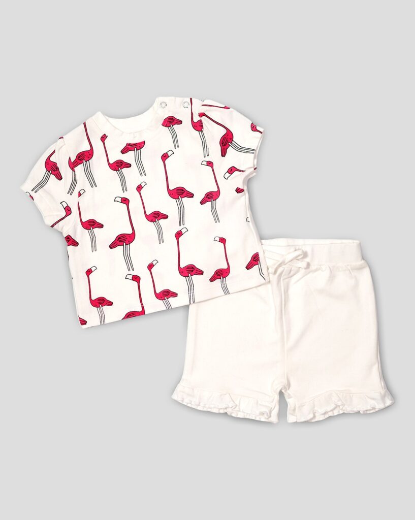 Organic Cotton Flamingo print two piece set