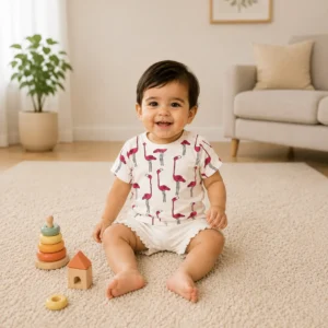 Organic Cotton Flamingo print two piece set